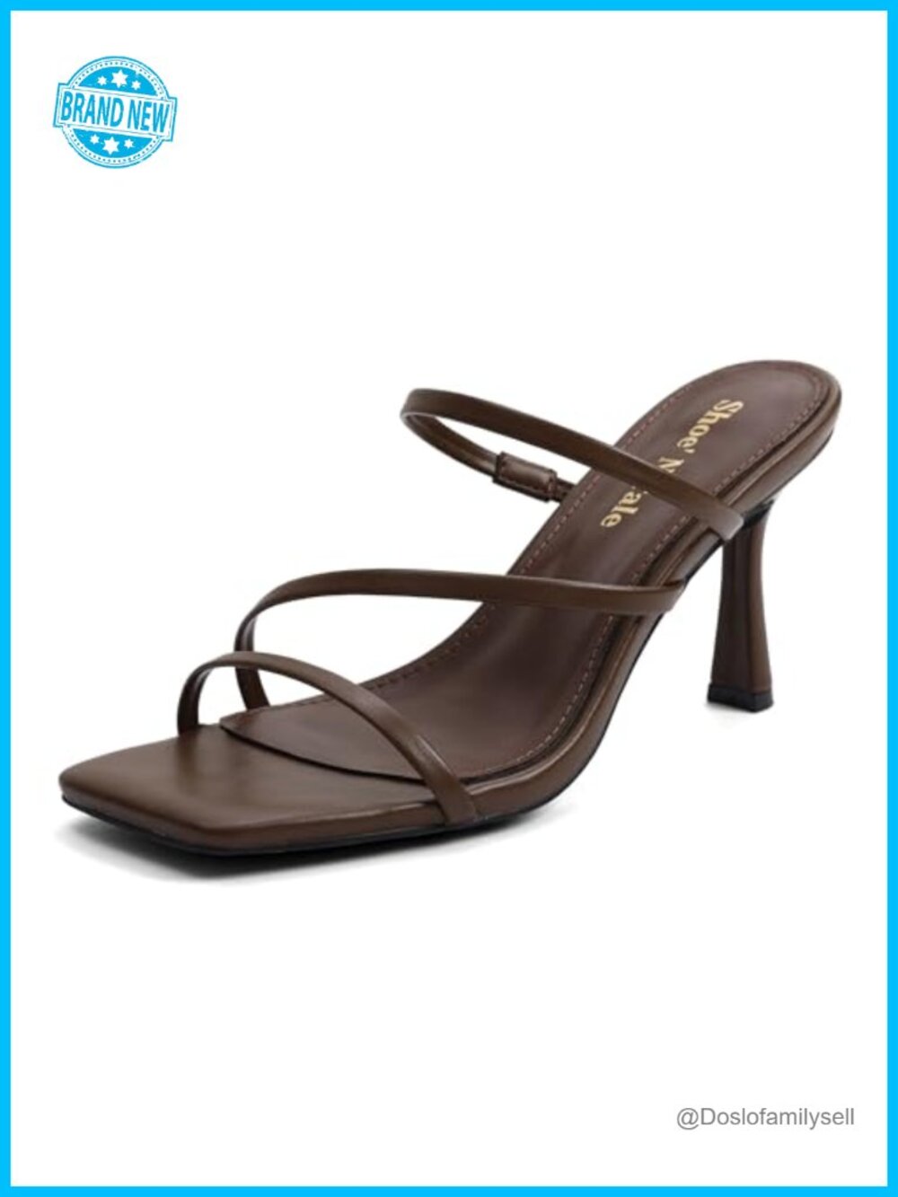 Strappy Faux Leather Stiletto Mule Sandals Square Peep Toe Slip On Heels
